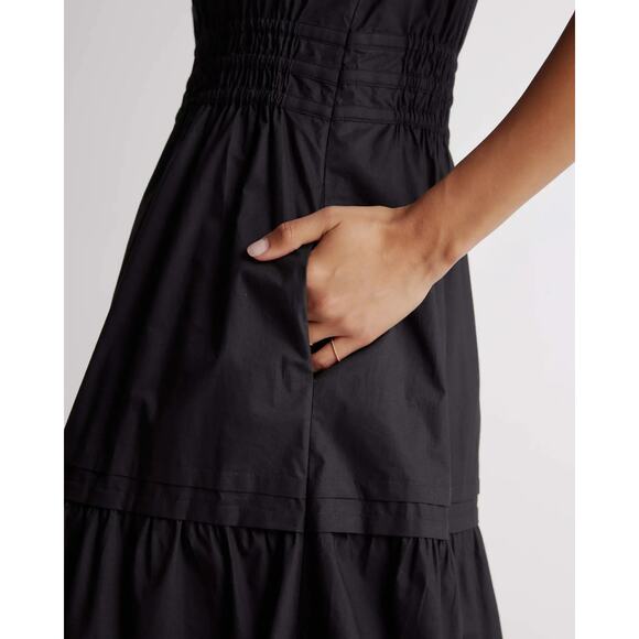 QUINCE Black 100% Organic Cotton Tiered Maxi Dress NWT Size Large - Picture 4 of 14